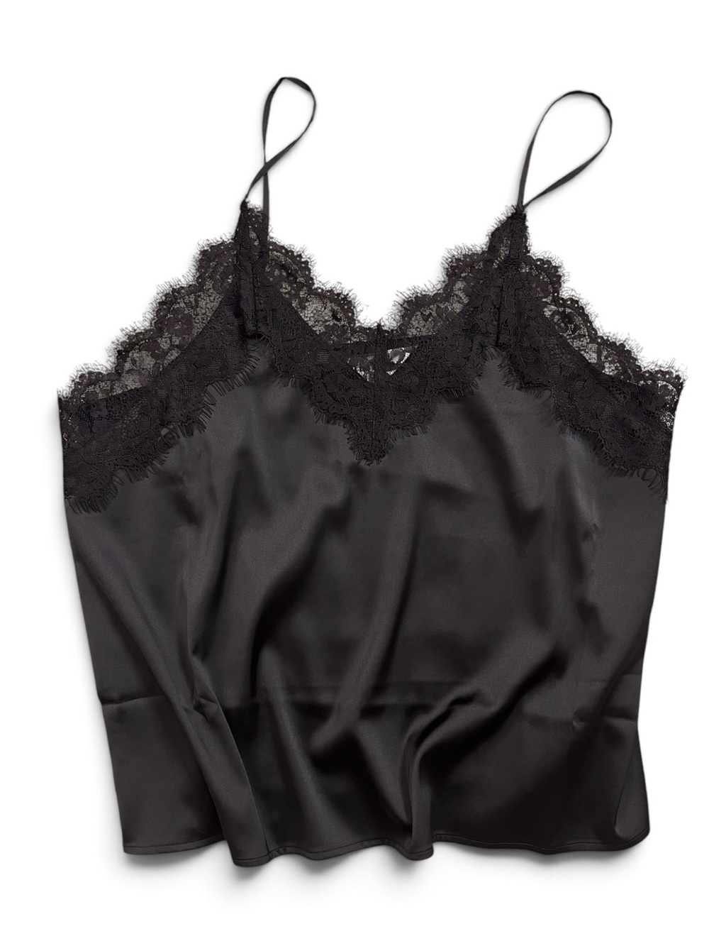 Satin Lace-Trim Cami Top - Adjustable